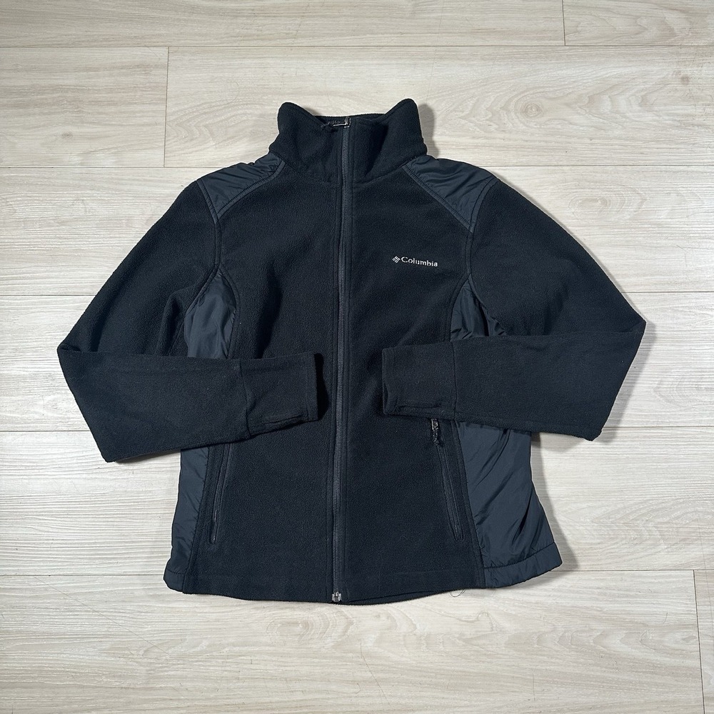 Columbia Womens Black Long Sleeve Full Zip Mock Neck Fleece Jacket Size XL